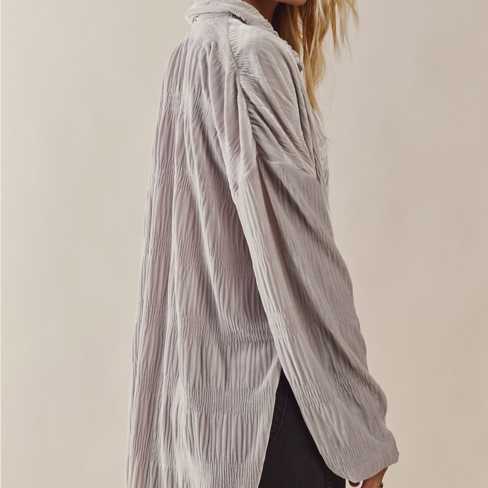 NWOT Free People My Best Top Gray Button-Up Blouse The velvet classic texture. - Picture 2 of 6